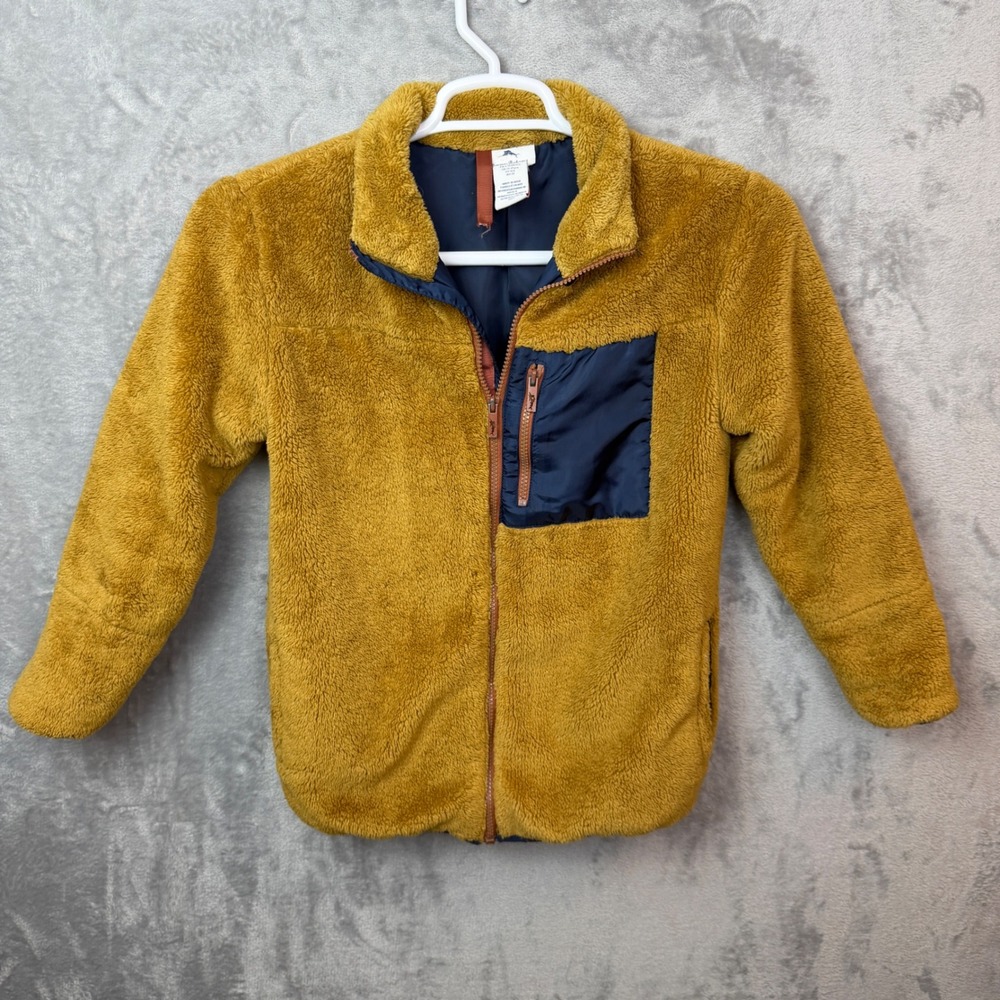 Tommy Bahama Fleece Jacket Boys Large 10/12 Tan Sherpa Full Zip Faux Fur Coat